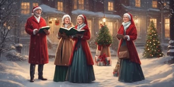 Carolers in realistic Christmas style