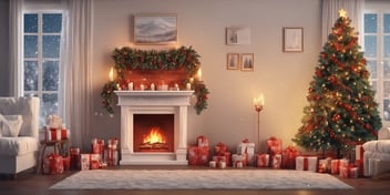 Fireplace in realistic Christmas style
