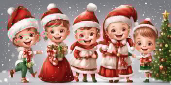 Happy children in realistic Christmas style